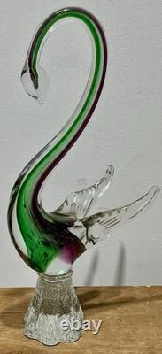 NICE! Vintage MCM Murano Hand-Blown Sommerso Art Glass Swan Sculpture 15.5 Tall