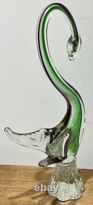 NICE! Vintage MCM Murano Hand-Blown Sommerso Art Glass Swan Sculpture 15.5 Tall