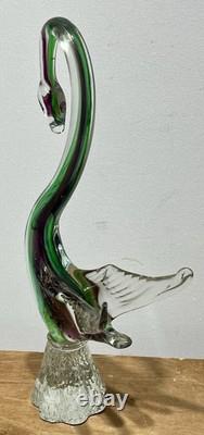 NICE! Vintage MCM Murano Hand-Blown Sommerso Art Glass Swan Sculpture 15.5 Tall