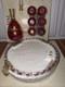 NOS Murano Tre Fuochi Ruby Red Glass Decanter Set & Tray Unopened 24k Gold