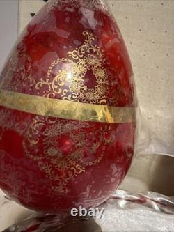 NOS Murano Tre Fuochi Ruby Red Glass Decanter Set & Tray Unopened 24k Gold