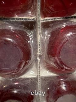 NOS Murano Tre Fuochi Ruby Red Glass Decanter Set & Tray Unopened 24k Gold