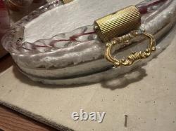 NOS Murano Tre Fuochi Ruby Red Glass Decanter Set & Tray Unopened 24k Gold