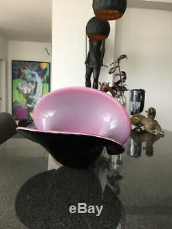 NR! Formia Murano Large Handblown Art Glass Shell Bowl Vase Black Pink Italy