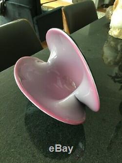 NR! Formia Murano Large Handblown Art Glass Shell Bowl Vase Black Pink Italy