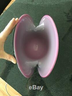 NR! Formia Murano Large Handblown Art Glass Shell Bowl Vase Black Pink Italy