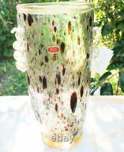 NWT Authentic Gambaro & Poggi Murano Italy Hand Blown Glass Vase Gold 13 Signed