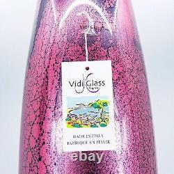 NWT Murano Style Vidi Italy Hand Blown Pink/Blk Streaked Art Glass Vase 16.25H