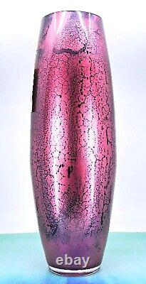 NWT Murano Style Vidi Italy Hand Blown Pink/Blk Streaked Art Glass Vase 16.25H