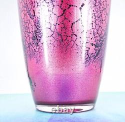 NWT Murano Style Vidi Italy Hand Blown Pink/Blk Streaked Art Glass Vase 16.25H