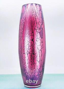 NWT Murano Style Vidi Italy Hand Blown Pink/Blk Streaked Art Glass Vase 16.25H