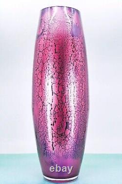 NWT Murano Style Vidi Italy Hand Blown Pink/Blk Streaked Art Glass Vase 16.25H