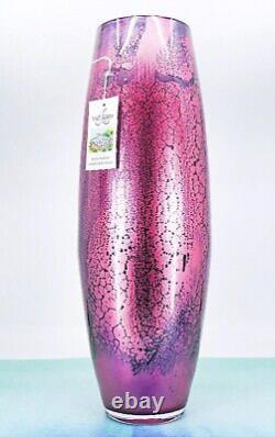 NWT Murano Style Vidi Italy Hand Blown Pink/Blk Streaked Art Glass Vase 16.25H