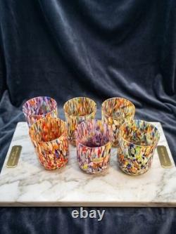 New 6 Murano Art Glass Tumblers Hand Blown Colorful Highball Water Glasses Italy