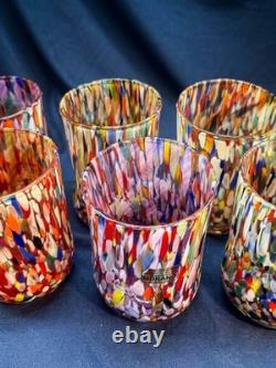 New 6 Murano Art Glass Tumblers Hand Blown Colorful Highball Water Glasses Italy