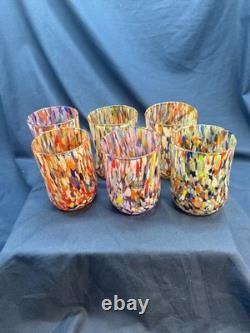 New 6 Murano Art Glass Tumblers Hand Blown Colorful Highball Water Glasses Italy