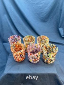 New 6 Murano Art Glass Tumblers Hand Blown Colorful Highball Water Glasses Italy