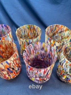 New 6 Murano Art Glass Tumblers Hand Blown Colorful Highball Water Glasses Italy