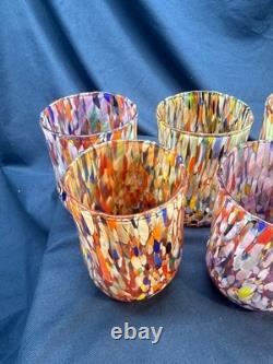 New 6 Murano Art Glass Tumblers Hand Blown Colorful Highball Water Glasses Italy