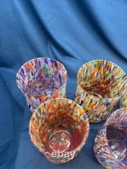 New 6 Murano Art Glass Tumblers Hand Blown Colorful Highball Water Glasses Italy