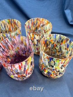 New 6 Murano Art Glass Tumblers Hand Blown Colorful Highball Water Glasses Italy