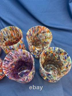 New 6 Murano Art Glass Tumblers Hand Blown Colorful Highball Water Glasses Italy