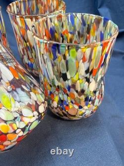 New 6 Murano Art Glass Tumblers Hand Blown Colorful Highball Water Glasses Italy