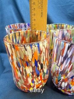 New 6 Murano Art Glass Tumblers Hand Blown Colorful Highball Water Glasses Italy