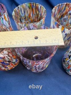 New 6 Murano Art Glass Tumblers Hand Blown Colorful Highball Water Glasses Italy