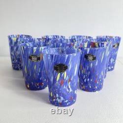 New. Murano Glass Drinking Tumbler Blue Confetti Hand Blown Italy Set of 10