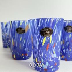 New. Murano Glass Drinking Tumbler Blue Confetti Hand Blown Italy Set of 10