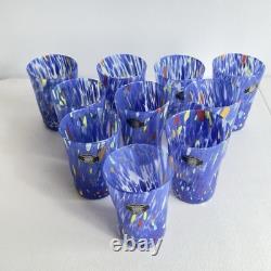 New. Murano Glass Drinking Tumbler Blue Confetti Hand Blown Italy Set of 10