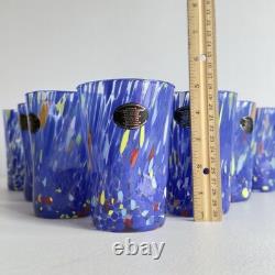 New. Murano Glass Drinking Tumbler Blue Confetti Hand Blown Italy Set of 10