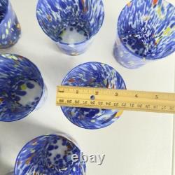 New. Murano Glass Drinking Tumbler Blue Confetti Hand Blown Italy Set of 10