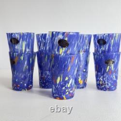 New. Murano Glass Drinking Tumbler Blue Confetti Hand Blown Italy Set of 10