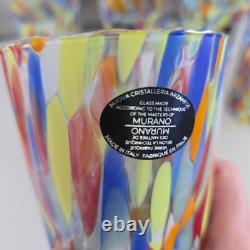New. Murano Glass Drinking Tumbler Confetti Hand Blown Italy Set of 6