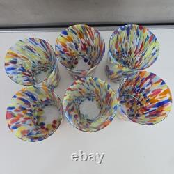 New. Murano Glass Drinking Tumbler Confetti Hand Blown Italy Set of 6