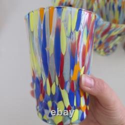 New. Murano Glass Drinking Tumbler Confetti Hand Blown Italy Set of 6