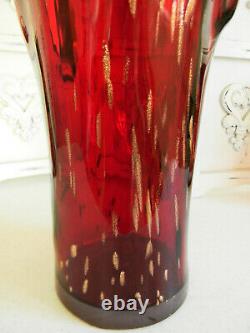 Newhuge Italian Murano Red Art Glass Hand Blown Stretch Vasegold Flakescoa