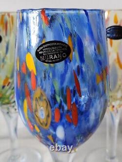Nuova Cristalleria Arzanese Murano Hand Blown Confetti 9 Wine Glasses (K)