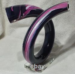 ONE OF A KIND 80's SIGNED TOLAND SAND TWISTED HOLLOW LOOP MURANO GLASS SCULPTURE