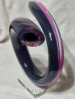 ONE OF A KIND 80's SIGNED TOLAND SAND TWISTED HOLLOW LOOP MURANO GLASS SCULPTURE
