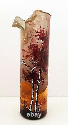 Omaggio Hand Blown Murano Glass Vase Painted & Signed Italy Vintage