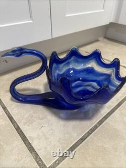 One Of A Kind Hand Blown Murano Swan Glass Bowl Decorative Centerpiece