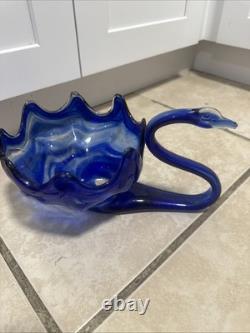 One Of A Kind Hand Blown Murano Swan Glass Bowl Decorative Centerpiece