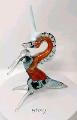 Orange Prancing Unicorn Murano Style Of Italy Retro MCM Blown Glass Sculpture