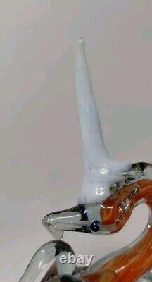 Orange Prancing Unicorn Murano Style Of Italy Retro MCM Blown Glass Sculpture