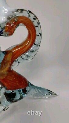 Orange Prancing Unicorn Murano Style Of Italy Retro MCM Blown Glass Sculpture