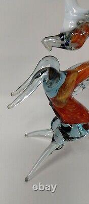 Orange Prancing Unicorn Murano Style Of Italy Retro MCM Blown Glass Sculpture