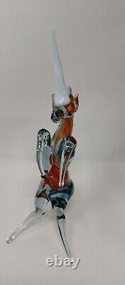 Orange Prancing Unicorn Murano Style Of Italy Retro MCM Blown Glass Sculpture